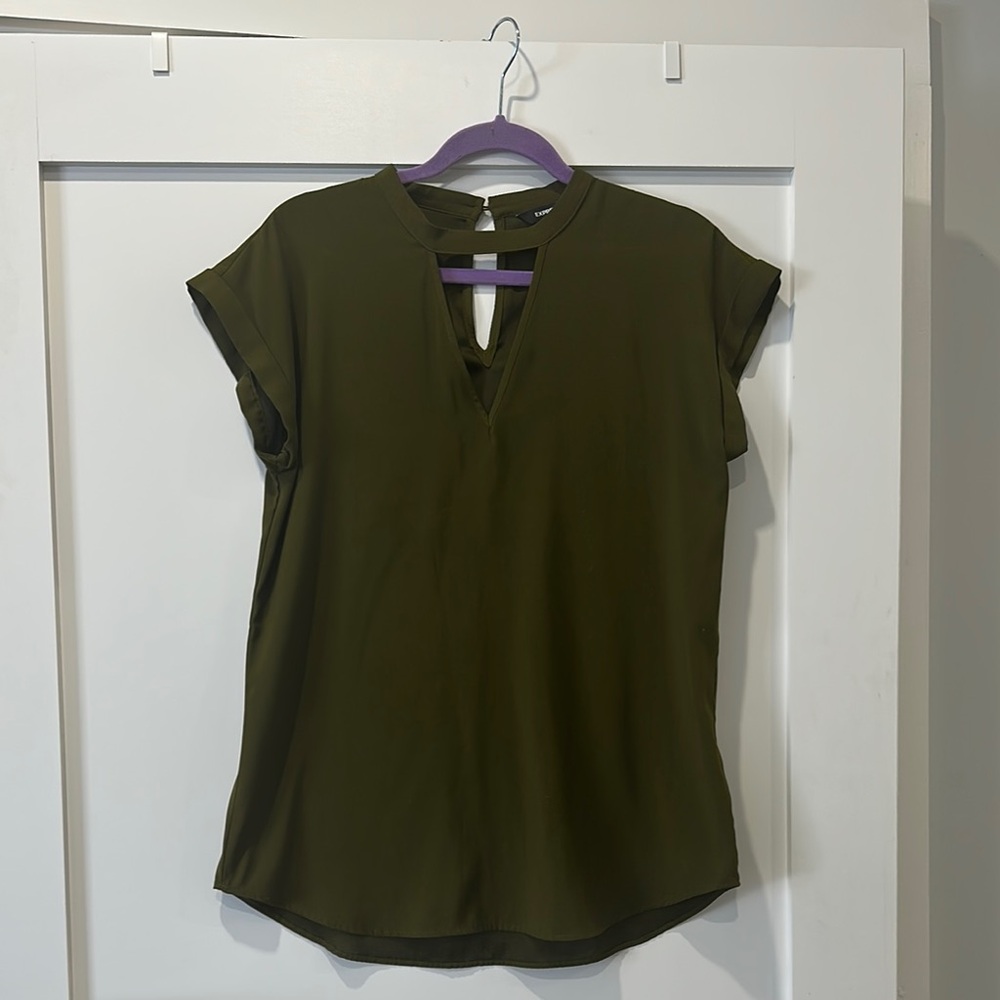 EXPRESS Green Mandarin Collar Blouse